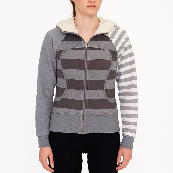 Lululemon Scuba Hoodie Special Edition Gray Stripes Jacket Size 8 - Picture 1 of 13